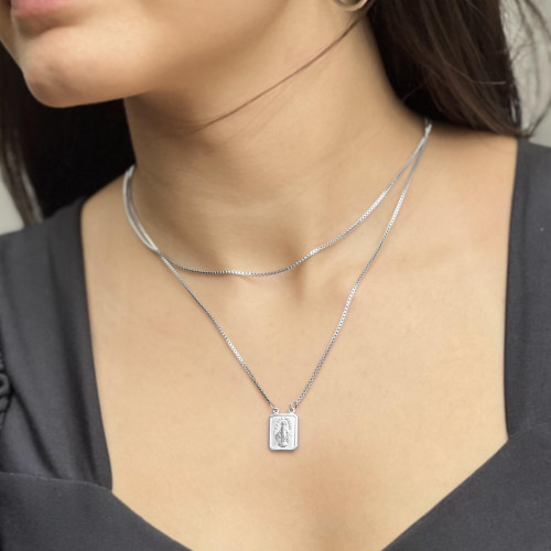 Escapulário de Aço Nossa Sra Das Graças 14x11 65cm com Corrente Veneziana