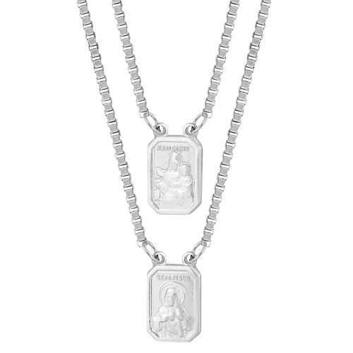 Escapulário de Aço Mini Nsra do Carmo e Sagrado Coração de Jesus 9x7mm 65cm Corrente Veneziana