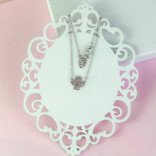 Escapulário de Aço Infantil Anjinha com Oração 10x6 37cm