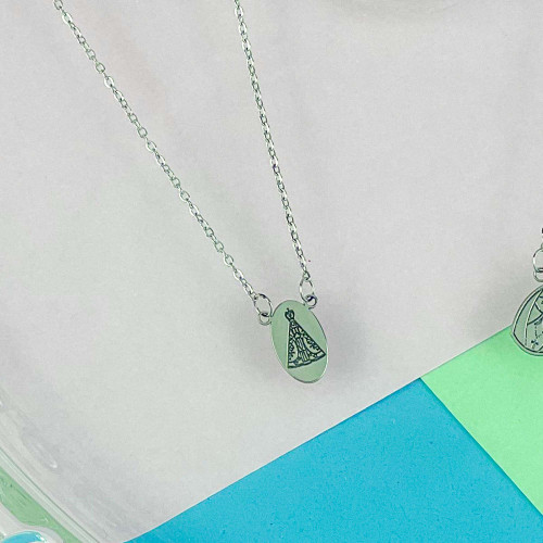 Escapulário de Aço Infantil NSra Aparecida com Oração 10x6 37cm