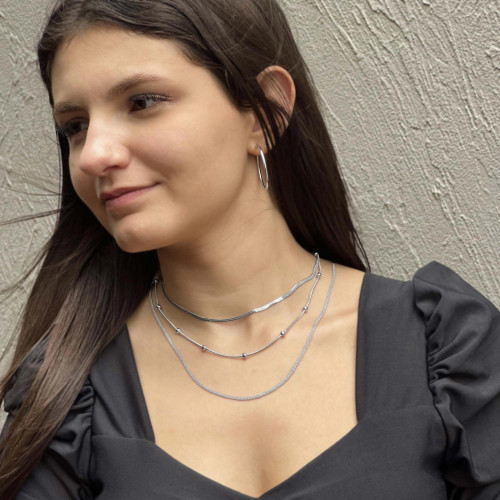 Colar de Aço Rabo de Rato Laminado 2.65mm  45cm