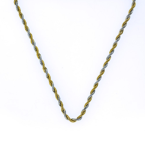 Corrente de Aço Corda Trançada Prateada e Dourada 45cm