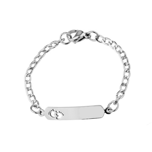 Pulseira de Aço Infantil Placa com Pezinhos 12cm