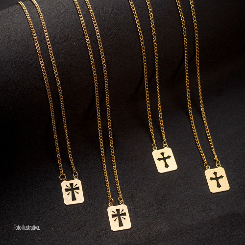 Escapulário de Aço Cruz com Brilho e Trabalhado com IPG  14x11mm 60cm