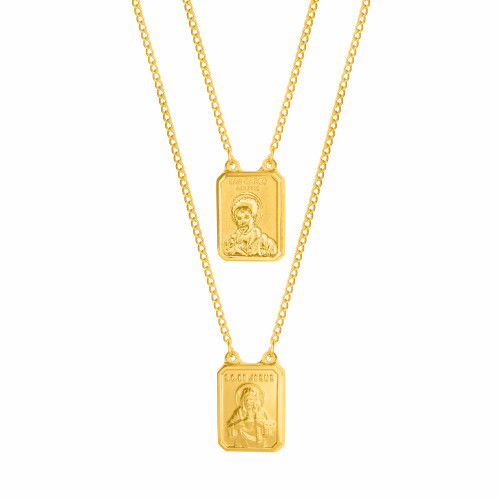 Escapulário de Aço Carlo Acutis e Sagrado Coração de jesus 14x11 60cm Gold IPG