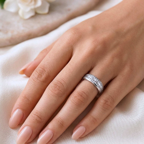 Aliança Aço Troya Dupla 8mm com Zircônia