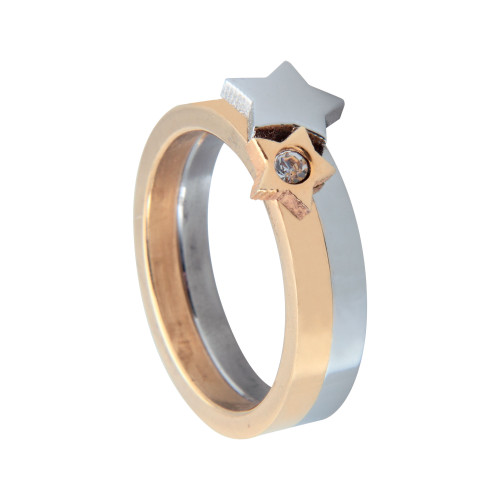 Anel Aço 02 Aros Separados Estrela IPG com Zircônia