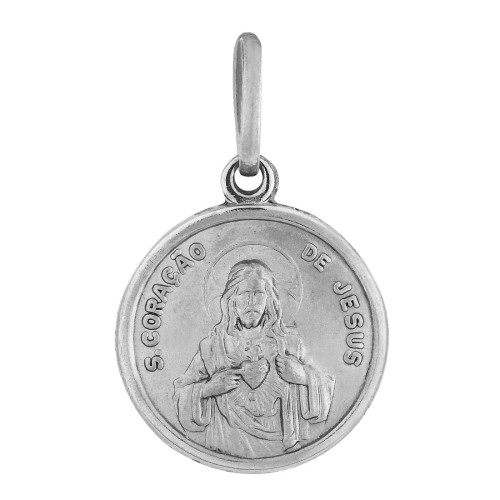 Pingente Aço Sagrado Coração de Jesus Redondo 15mm