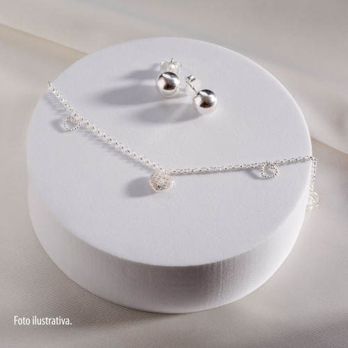 Colar de Prata Portuguesa Coração com Zircônias Brancas