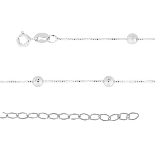 Colar de Prata Bolinha 2.0mm 33cm extensor 40cm
