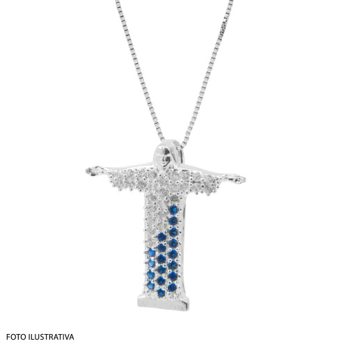 Pingente Prata Cristo Redentor com Zircônias 22x18,5mm