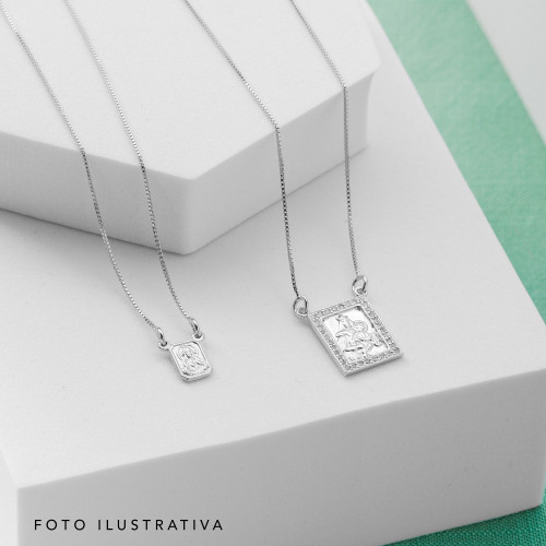 Escapulário Prata Veneziana Dupla Face 8.4x6.5mm 60cm