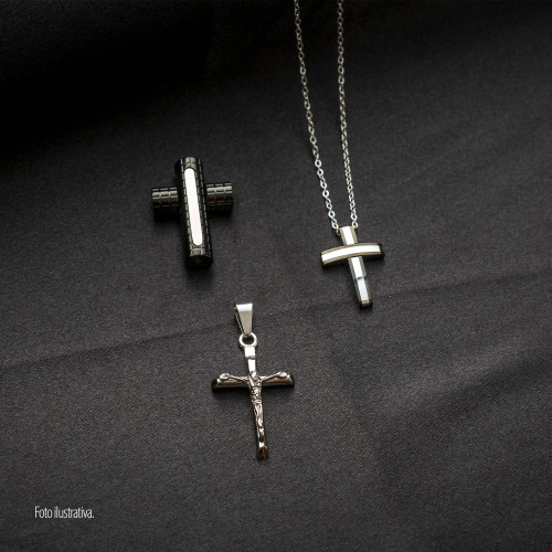 Pingente Aço Cruz Tubo IPB 32x22mm