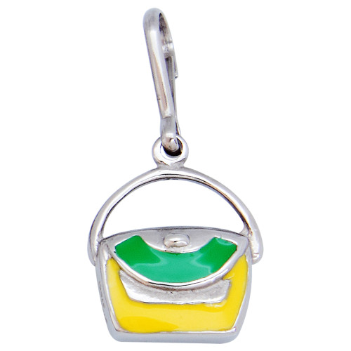 Pingente Aço Bolsa Amarela e Verde 12x12mm