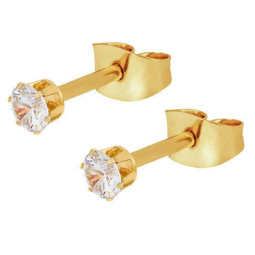 Brinco de Aço Ponto de Luz com Zircônia 3mm Dourado IPG