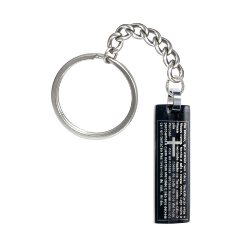 Pingente Chaveiro de Aço retangular Pai Nosso com Ipb 42x12mm