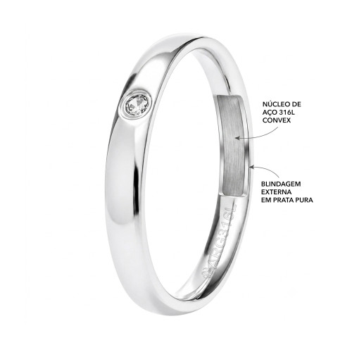 Aliança de Prata Argentum Aster com Zircônia Abaulada 3mm