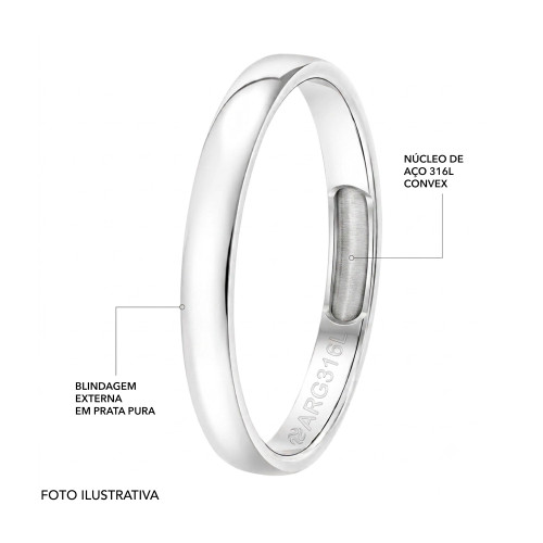 Aliança de Prata Argentum Slim Basic Up Abaulada 2.95mm