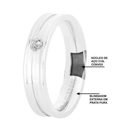 Aliança de Prata Argentum Ena 5mm com Zircônia