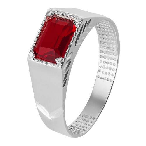 Anel Masculino Quadrado Prata com Zirconia Vermelha