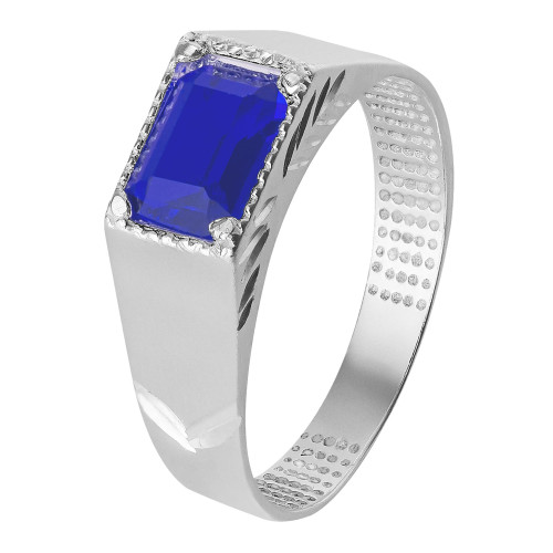 Anel Masculino Quadrado Prata com Zirconia Azul