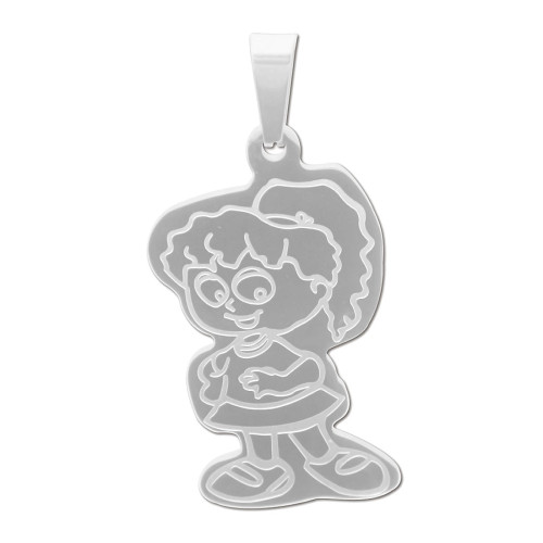 Pingente Aço Menina Feliz Trabalhado em Laser 40x25mm