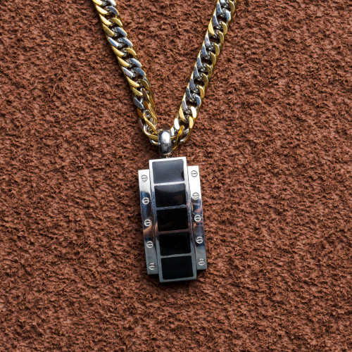 Pingente Aço Trabalhado Parafuso Lateral com Resina 40x16mm