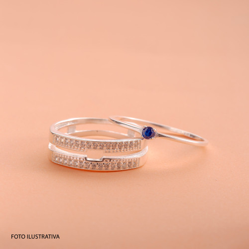 Anel de Prata Solitário com Zircônia Azul Coleção link