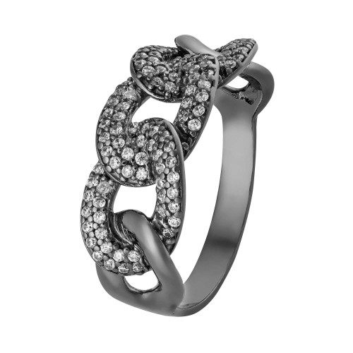 Anel de Prata Chain Black Ródio Negro com Zircônias