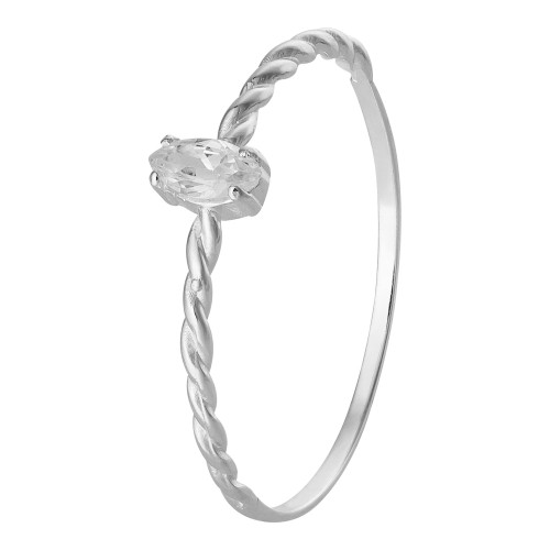 Anel de Prata  Solitário com Zircônia Branca