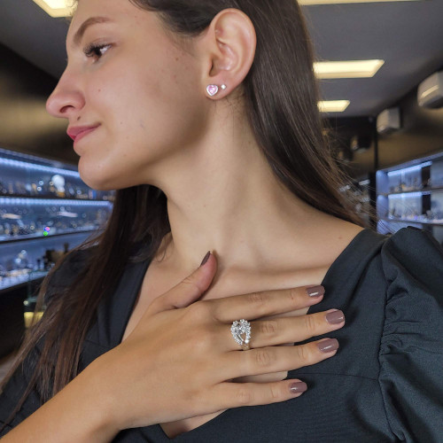 Anel de Prata Olho Grego Zircônia Cristal 8x6