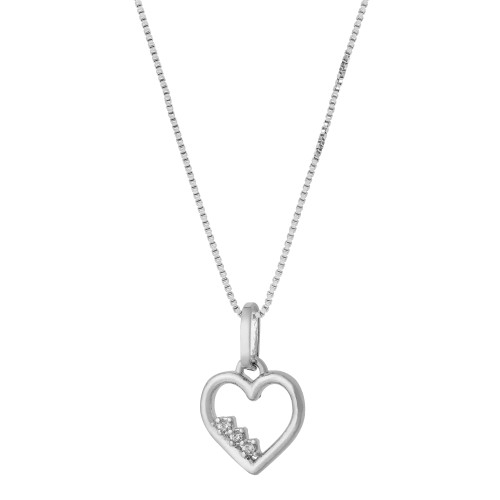 Colar de Prata 925 Loving Heart com 3 Zircônias Brancas 9x9mm