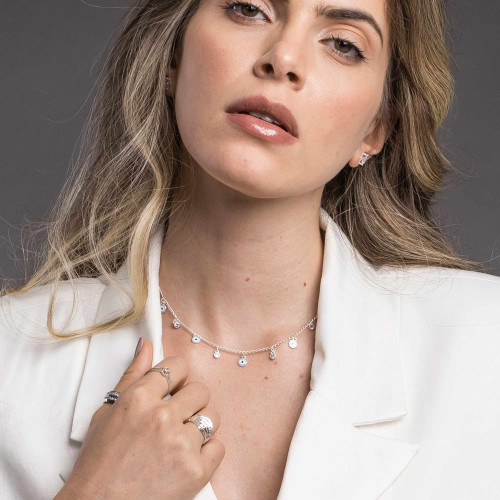 Colar de Prata Coleção Wishes Olho Grego e Zircônias Brancas 40cm mais 5cm de extensor