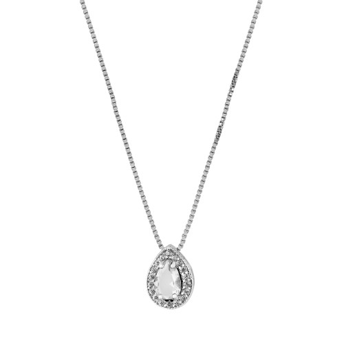 Colar de Prata Gota com Zircônia Branca 10x7 45cm