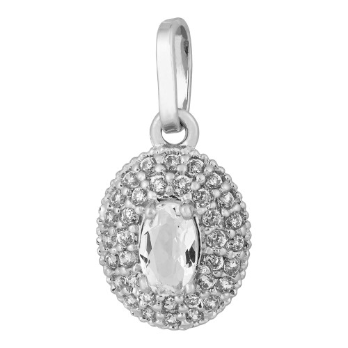 Colar de Prata Oval com Zircônia Cristal 10x7mm 45cm