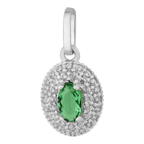 Colar de Prata Oval com Zircônia Verde 10x7mm 45cm