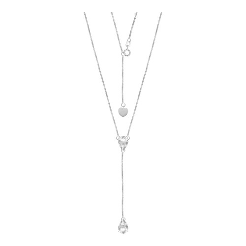 Colar de Prata Gravatinha Cristal com Zircônia 45cm