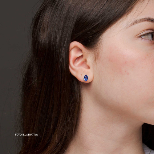 Brinco de Prata Ponto de Luz Safira com Zircônia