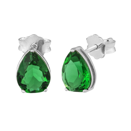 Brinco de Prata Ponto de Luz Esmeralda com Zircônia