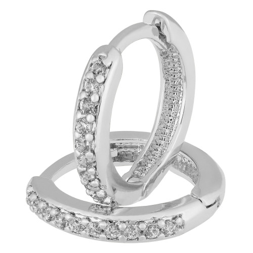 Brinco de Prata Argola com Zircônias Brancas 12.5x 2.2mm