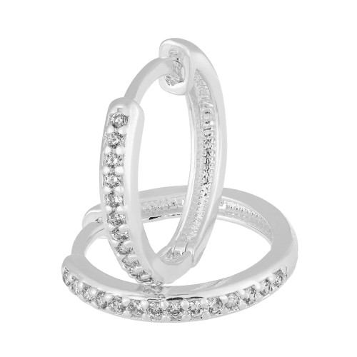 Brinco de Prata Argola com Zicônias Brancas 14.5x2.2mm