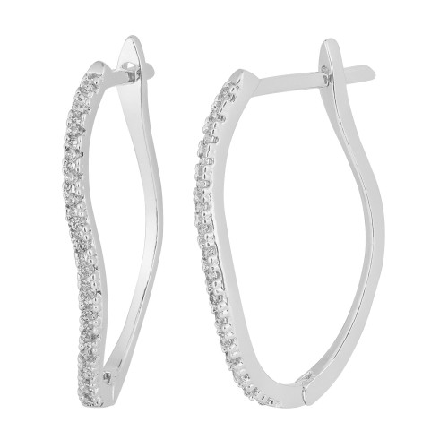 Brinco de Prata Argola Oval com Zircônias Brancas 22mm