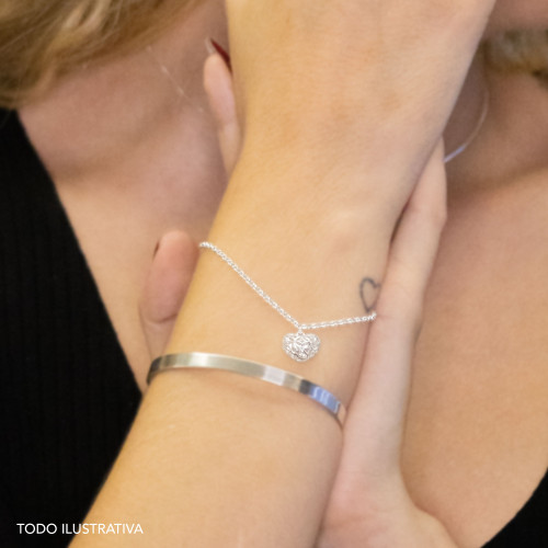 Pulseira de Prata Loving Filigrana Coração Dupla Face  17x16