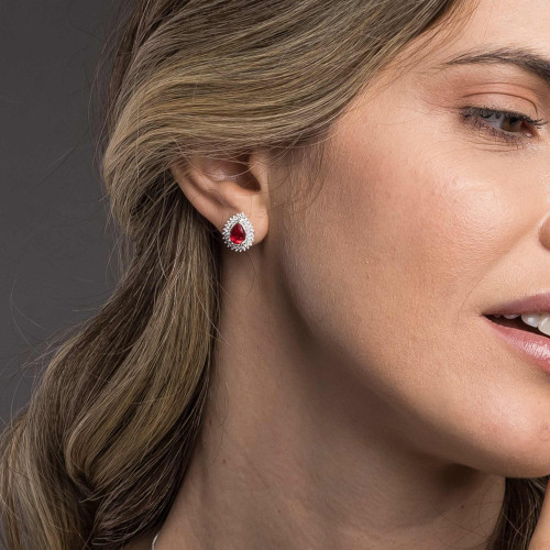 Brinco de Prata Coleção Queens Cristal Rubi e Zircônias Brancas