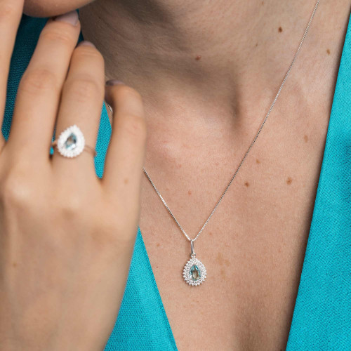 Colar de Prata Coleção Queens Cristal Topázio Sky 5x7 e Zircônias Brancas 45cm