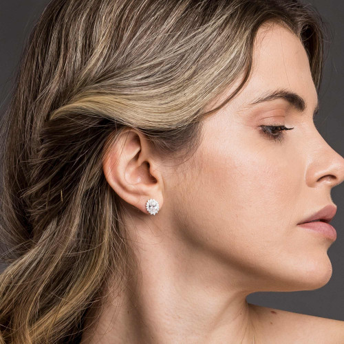 Brinco de Prata Coleção Queens Cristal 5x7 e Zircônias Brancas