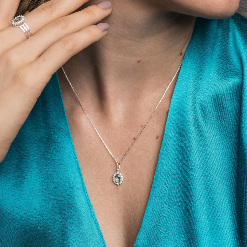 Colar de Prata Coleção Queens Cristal Topázio Sky 5x7 e Zircônias Brancas 45cm