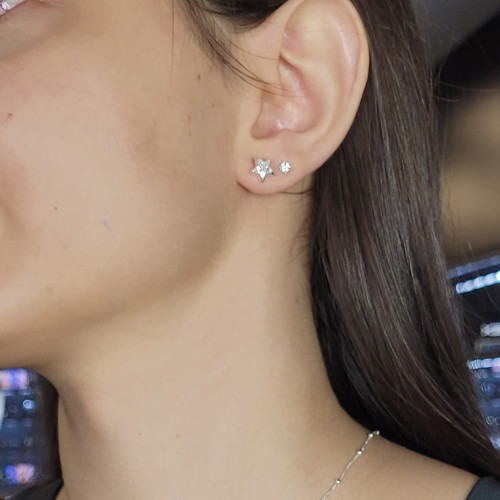 Brinco de Prata Estrela Zircônia Branca 5mm