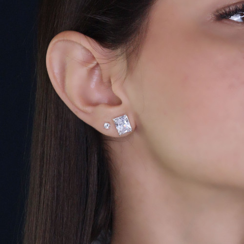 Brinco de Prata Coleção Fancy Cristal Retangular 8x10