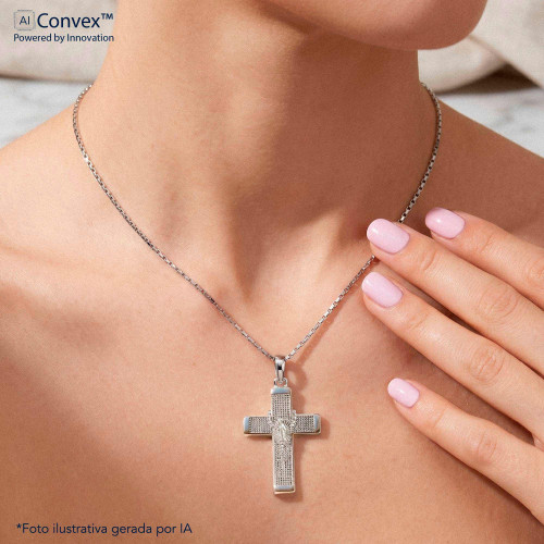 Pingente de Prata Cruz Terço Nossa Senhora das Graças 30x20